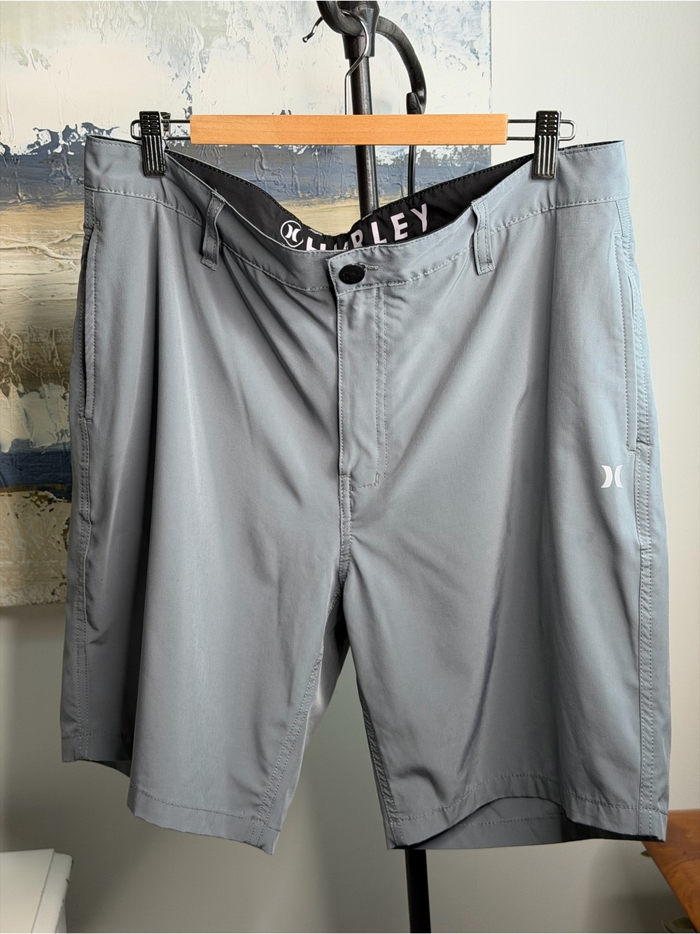 Hurley Board Shorts Men 36(actual 34x9) Gray Mid Rise Flat
Front Zip Fly Button